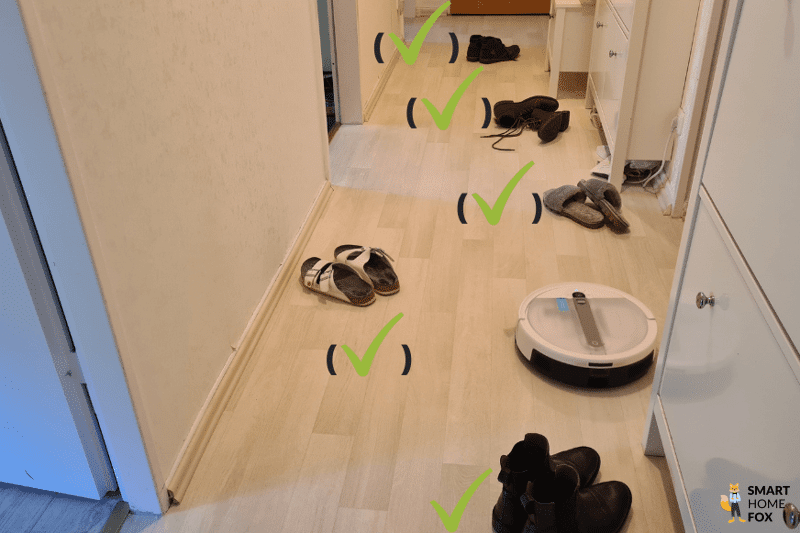 Das Ergebnis des Yeedi Cube beim Hinderniserkennungstest von Schuhen ist übersichtlich zu sehen.